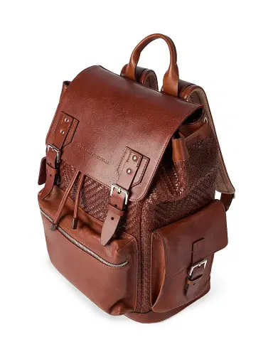 Brunello Cucinelli Men's Braided Calfskin and Cowhide City Backpack - Cognac | Thumbnail 4 Brunello Cucinelli Men's Braided Calfskin and Cowhide City Backpack - Cognac | Thumbnail 4