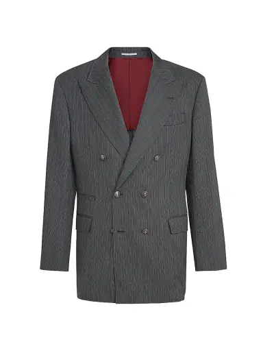 Brunello Cucinelli Men's Virgin Wool Fresco One and a Half Breasted Tailor Blazer with Metal Buttons - Dark Grey | Thumbnail 2 Brunello Cucinelli Men's Virgin Wool Fresco One and a Half Breasted Tailor Blazer with Metal Buttons - Dark Grey | Thumbnail 2