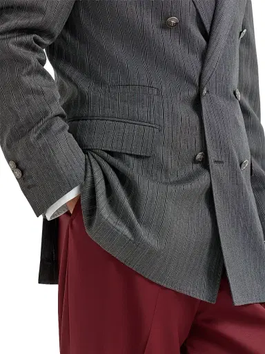 Brunello Cucinelli Men's Virgin Wool Fresco One and a Half Breasted Tailor Blazer with Metal Buttons - Dark Grey | Thumbnail 4 Brunello Cucinelli Men's Virgin Wool Fresco One and a Half Breasted Tailor Blazer with Metal Buttons - Dark Grey | Thumbnail 4
