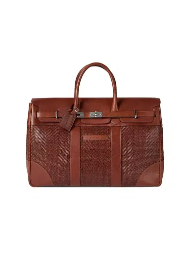 Brunello Cucinelli Men's Braided Calfskin and Cowhide Country Bag - Cognac | Thumbnail 1 Brunello Cucinelli Men's Braided Calfskin and Cowhide Country Bag - Cognac | Thumbnail 1