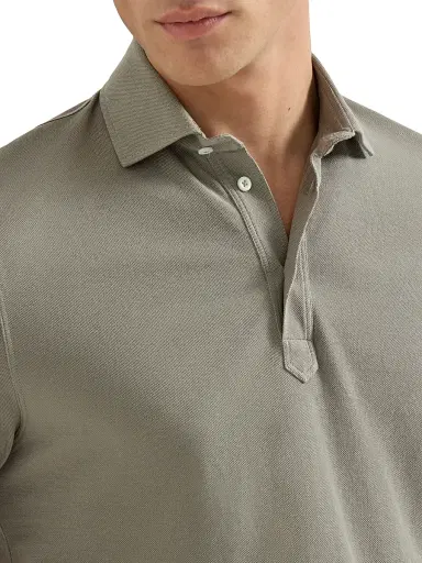 Brunello Cucinelli Men's Cotton Piqué Shirt Style Collar Polo with Faux Layering - Azure | Thumbnail 16 Brunello Cucinelli Men's Cotton Piqué Shirt Style Collar Polo with Faux Layering - Azure | Thumbnail 16