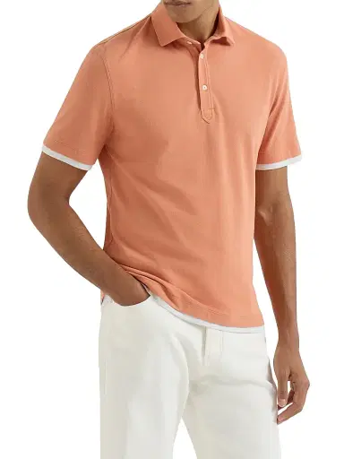 Brunello Cucinelli Men's Cotton Piqué Shirt Style Collar Polo with Faux Layering - Azure | Thumbnail 20 Brunello Cucinelli Men's Cotton Piqué Shirt Style Collar Polo with Faux Layering - Azure | Thumbnail 20