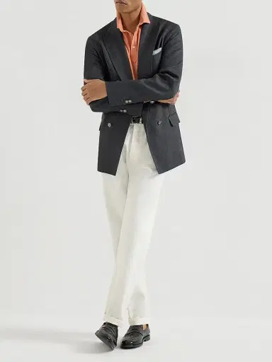 Brunello Cucinelli Men's Cotton Piqué Shirt Style Collar Polo with Faux Layering - Azure | Thumbnail 24 Brunello Cucinelli Men's Cotton Piqué Shirt Style Collar Polo with Faux Layering - Azure | Thumbnail 24