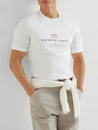 Brunello Cucinelli Men's Cotton Jersey Crew-Neck T-Shirt with Print - White | Thumbnail 5 Brunello Cucinelli Men's Cotton Jersey Crew-Neck T-Shirt with Print - White | Thumbnail 5