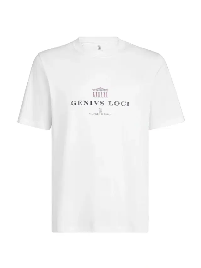 Men's Cotton Jersey Crew-Neck T-Shirt with Print - White Men's Cotton Jersey Crew-Neck T-Shirt with Print - White