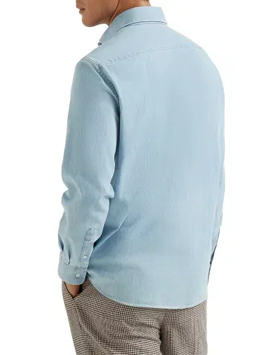 Brunello Cucinelli Men's Lightweight Denim Easy Fit Shirt with Spread Collar - Light Blue Denim | Thumbnail 3 Brunello Cucinelli Men's Lightweight Denim Easy Fit Shirt with Spread Collar - Light Blue Denim | Thumbnail 3