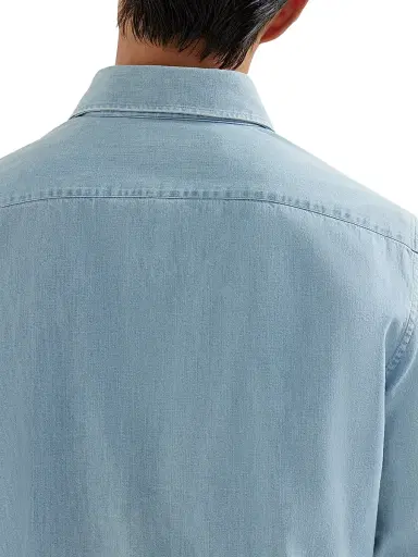 Brunello Cucinelli Men's Lightweight Denim Easy Fit Shirt with Spread Collar - Light Blue Denim | Thumbnail 4 Brunello Cucinelli Men's Lightweight Denim Easy Fit Shirt with Spread Collar - Light Blue Denim | Thumbnail 4