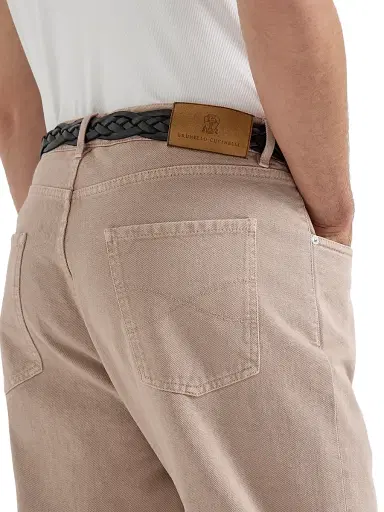 Brunello Cucinelli Men's Garment Dyed Iconic Fit Five Pocket Jeans in Denim - Light Brown - Size 48 | Thumbnail 4 Brunello Cucinelli Men's Garment Dyed Iconic Fit Five Pocket Jeans in Denim - Light Brown - Size 48 | Thumbnail 4