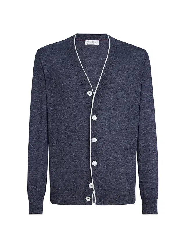 Men's Cashmere, Silk and Hemp Lightweight Cardigan - Avio Blue Men's Cashmere, Silk and Hemp Lightweight Cardigan - Avio Blue