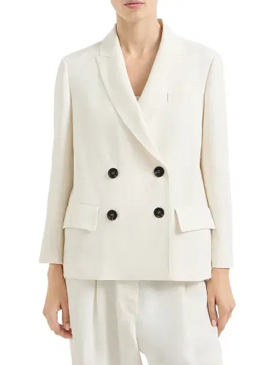 Brunello Cucinelli Women's Viscose and Linen Fluid Twill Blazer with Monili - | Thumbnail 2 Brunello Cucinelli Women's Viscose and Linen Fluid Twill Blazer with Monili - | Thumbnail 2