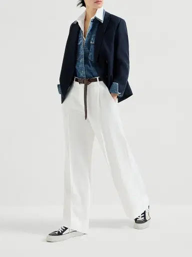 Brunello Cucinelli Women's Viscose and Linen Fluid Twill Blazer with Monili - | Thumbnail 12 Brunello Cucinelli Women's Viscose and Linen Fluid Twill Blazer with Monili - | Thumbnail 12