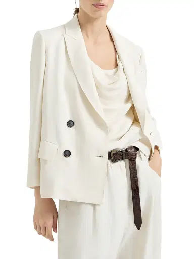 Brunello Cucinelli Women's Viscose and Linen Fluid Twill Blazer with Monili - | Thumbnail 5 Brunello Cucinelli Women's Viscose and Linen Fluid Twill Blazer with Monili - | Thumbnail 5