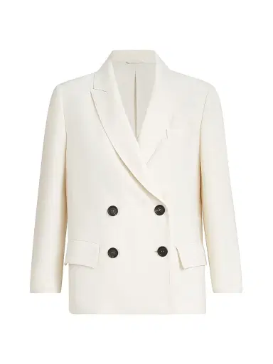 Brunello Cucinelli Women's Viscose and Linen Fluid Twill Blazer with Monili - | Thumbnail 1 Brunello Cucinelli Women's Viscose and Linen Fluid Twill Blazer with Monili - | Thumbnail 1