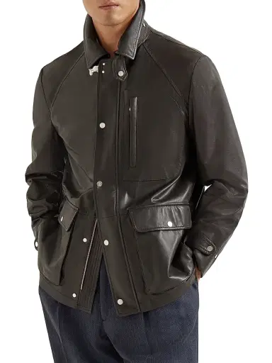 Brunello Cucinelli Men's Calfskin Unlined Field Jacket - Chocolate - Size XXXL | Thumbnail 2 Brunello Cucinelli Men's Calfskin Unlined Field Jacket - Chocolate - Size XXXL | Thumbnail 2