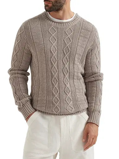 Brunello Cucinelli Men's Cotton Fisherman's Cable Sweater - Brown - Size 38 | Thumbnail 2 Brunello Cucinelli Men's Cotton Fisherman's Cable Sweater - Brown - Size 38 | Thumbnail 2
