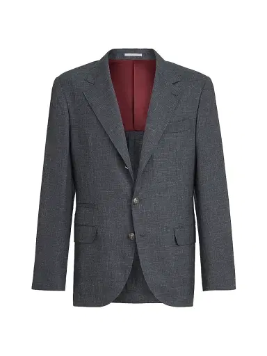Brunello Cucinelli Men's Wool, Silk and Linen Slubbed Fresco Deconstructed Blazer with Metal Buttons - Dark Grey | Thumbnail 2 Brunello Cucinelli Men's Wool, Silk and Linen Slubbed Fresco Deconstructed Blazer with Metal Buttons - Dark Grey | Thumbnail 2