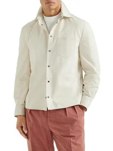 Brunello Cucinelli Men's Calfskin Overshirt - | Thumbnail 2 Brunello Cucinelli Men's Calfskin Overshirt - | Thumbnail 2