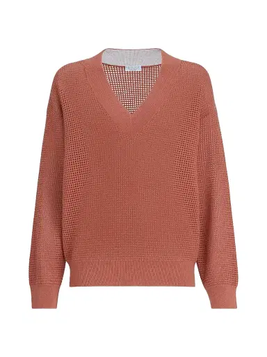 Brunello Cucinelli Women's Cashmere Net Sweater - Orange - Size XXXL | Thumbnail 1 Brunello Cucinelli Women's Cashmere Net Sweater - Orange - Size XXXL | Thumbnail 1