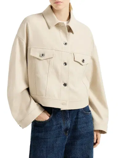 Brunello Cucinelli Women's Lightweight Wool Cloth Outerwear Jacket with Monili - Sand - Size 14 | Thumbnail 2 Brunello Cucinelli Women's Lightweight Wool Cloth Outerwear Jacket with Monili - Sand - Size 14 | Thumbnail 2