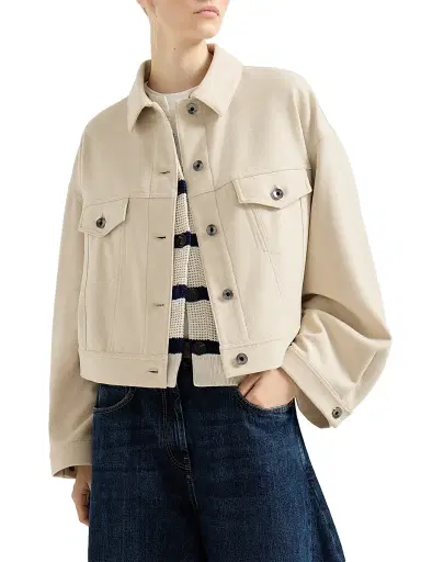 Brunello Cucinelli Women's Lightweight Wool Cloth Outerwear Jacket with Monili - Sand - Size 14 | Thumbnail 5 Brunello Cucinelli Women's Lightweight Wool Cloth Outerwear Jacket with Monili - Sand - Size 14 | Thumbnail 5