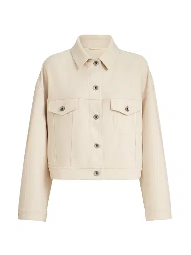 Brunello Cucinelli Women's Lightweight Wool Cloth Outerwear Jacket with Monili - Sand - Size 14 | Thumbnail 1 Brunello Cucinelli Women's Lightweight Wool Cloth Outerwear Jacket with Monili - Sand - Size 14 | Thumbnail 1
