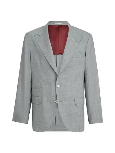 Brunello Cucinelli Men's Virgin Wool Fresco Deconstructed Blazer with Peak Lapels - Grey | Thumbnail 2 Brunello Cucinelli Men's Virgin Wool Fresco Deconstructed Blazer with Peak Lapels - Grey | Thumbnail 2