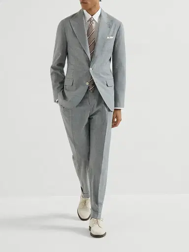Brunello Cucinelli Men's Virgin Wool Fresco Deconstructed Blazer with Peak Lapels - Grey | Thumbnail 6 Brunello Cucinelli Men's Virgin Wool Fresco Deconstructed Blazer with Peak Lapels - Grey | Thumbnail 6