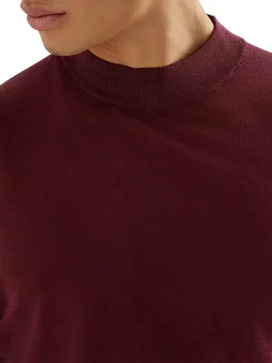 Brunello Cucinelli Men's Lightweight Silk and Cotton Knit T-Shirt with Mock Neck - Amaranth Red | Thumbnail 4 Brunello Cucinelli Men's Lightweight Silk and Cotton Knit T-Shirt with Mock Neck - Amaranth Red | Thumbnail 4