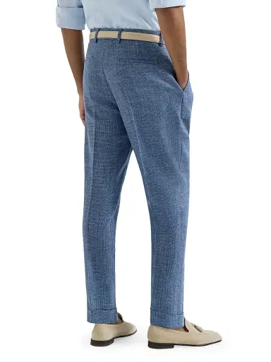 Brunello Cucinelli Men's Virgin Wool, Silk and Linen Hopsack Pleated Trousers | Thumbnail 4 Brunello Cucinelli Men's Virgin Wool, Silk and Linen Hopsack Pleated Trousers | Thumbnail 4