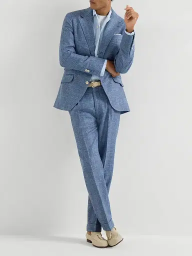 Brunello Cucinelli Men's Virgin Wool, Silk and Linen Hopsack Pleated Trousers | Thumbnail 6 Brunello Cucinelli Men's Virgin Wool, Silk and Linen Hopsack Pleated Trousers | Thumbnail 6
