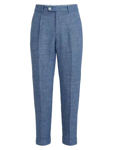 Brunello Cucinelli Men's Virgin Wool, Silk and Linen Hopsack Pleated Trousers | Thumbnail 1 Brunello Cucinelli Men's Virgin Wool, Silk and Linen Hopsack Pleated Trousers | Thumbnail 1