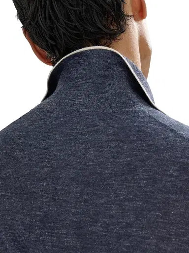 Brunello Cucinelli Men's Cashmere, Silk and Hemp Lightweight Knit Polo Shirt - Avio Blue | Thumbnail 4 Brunello Cucinelli Men's Cashmere, Silk and Hemp Lightweight Knit Polo Shirt - Avio Blue | Thumbnail 4