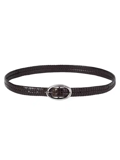 Brunello Cucinelli Men's Chevron Effect Braided Leather Belt with Oval Buckle | Thumbnail 1 Brunello Cucinelli Men's Chevron Effect Braided Leather Belt with Oval Buckle | Thumbnail 1