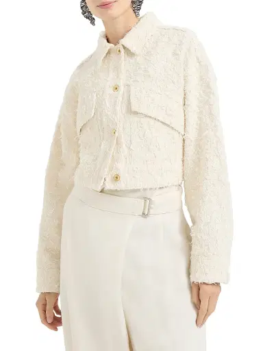 Brunello Cucinelli Women's Fuzzy Dyed Denim Outerwear Jacket with Monili - | Thumbnail 2 Brunello Cucinelli Women's Fuzzy Dyed Denim Outerwear Jacket with Monili - | Thumbnail 2