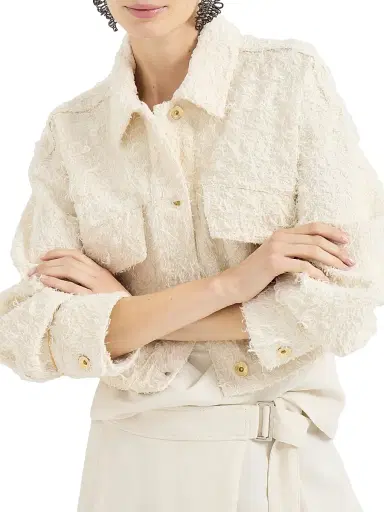 Brunello Cucinelli Women's Fuzzy Dyed Denim Outerwear Jacket with Monili - | Thumbnail 4 Brunello Cucinelli Women's Fuzzy Dyed Denim Outerwear Jacket with Monili - | Thumbnail 4