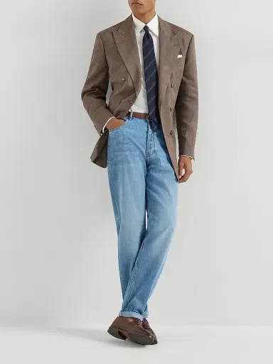 Brunello Cucinelli Men's Lightweight Old Denim Iconic Fit Five Pocket Jeans - Light Blue Denim - Size 48 | Thumbnail 6 Brunello Cucinelli Men's Lightweight Old Denim Iconic Fit Five Pocket Jeans - Light Blue Denim - Size 48 | Thumbnail 6