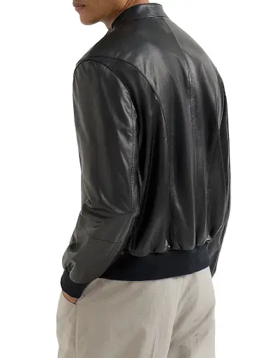 Brunello Cucinelli Men's Polished Nappa Leather Pilot Jacket - Black | Thumbnail 3 Brunello Cucinelli Men's Polished Nappa Leather Pilot Jacket - Black | Thumbnail 3