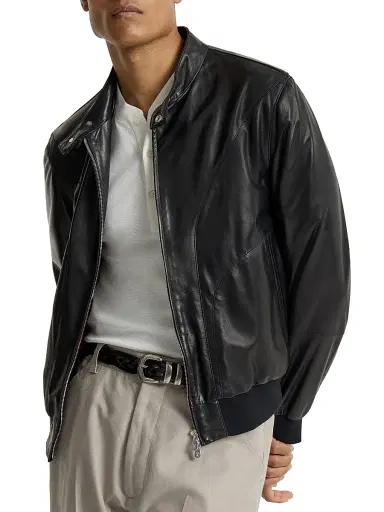 Brunello Cucinelli Men's Polished Nappa Leather Pilot Jacket - Black | Thumbnail 5 Brunello Cucinelli Men's Polished Nappa Leather Pilot Jacket - Black | Thumbnail 5
