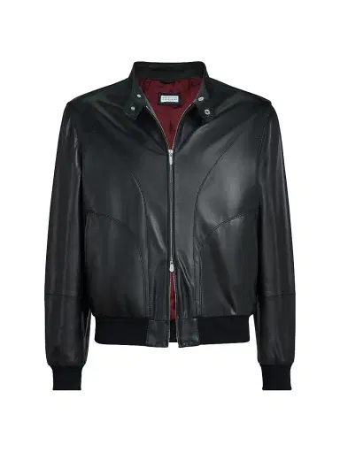Brunello Cucinelli Men's Polished Nappa Leather Pilot Jacket - Black | Thumbnail 1 Brunello Cucinelli Men's Polished Nappa Leather Pilot Jacket - Black | Thumbnail 1