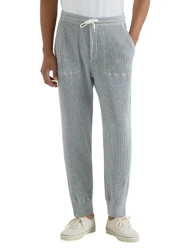Brunello Cucinelli Men's Cotton English Rib Knit Trousers with Zipper Cuffs - Grey | Thumbnail 2 Brunello Cucinelli Men's Cotton English Rib Knit Trousers with Zipper Cuffs - Grey | Thumbnail 2