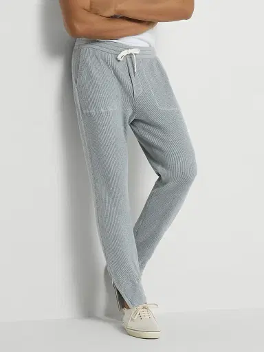 Brunello Cucinelli Men's Cotton English Rib Knit Trousers with Zipper Cuffs - Grey | Thumbnail 5 Brunello Cucinelli Men's Cotton English Rib Knit Trousers with Zipper Cuffs - Grey | Thumbnail 5