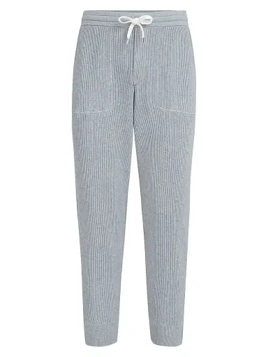 Brunello Cucinelli Men's Cotton English Rib Knit Trousers with Zipper Cuffs - Grey | Thumbnail 1 Brunello Cucinelli Men's Cotton English Rib Knit Trousers with Zipper Cuffs - Grey | Thumbnail 1