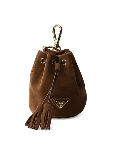 Prada Women's Mini Icon Suede Keychain Charm - Brown | Thumbnail 1 Prada Women's Mini Icon Suede Keychain Charm - Brown | Thumbnail 1