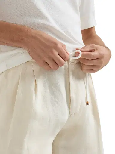 Brunello Cucinelli Men's Garment Dyed Bermuda Shorts in Linen Gabardine - Khaki | Thumbnail 11 Brunello Cucinelli Men's Garment Dyed Bermuda Shorts in Linen Gabardine - Khaki | Thumbnail 11