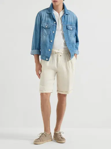 Brunello Cucinelli Men's Garment Dyed Bermuda Shorts in Linen Gabardine - Khaki | Thumbnail 12 Brunello Cucinelli Men's Garment Dyed Bermuda Shorts in Linen Gabardine - Khaki | Thumbnail 12