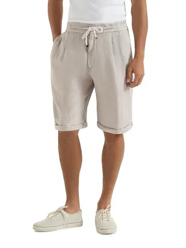 Brunello Cucinelli Men's Garment Dyed Bermuda Shorts in Linen Gabardine - Khaki | Thumbnail 14 Brunello Cucinelli Men's Garment Dyed Bermuda Shorts in Linen Gabardine - Khaki | Thumbnail 14
