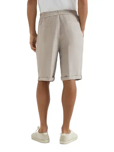 Brunello Cucinelli Men's Garment Dyed Bermuda Shorts in Linen Gabardine - Khaki | Thumbnail 15 Brunello Cucinelli Men's Garment Dyed Bermuda Shorts in Linen Gabardine - Khaki | Thumbnail 15