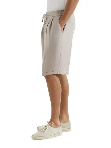 Brunello Cucinelli Men's Garment Dyed Bermuda Shorts in Linen Gabardine - Khaki | Thumbnail 17 Brunello Cucinelli Men's Garment Dyed Bermuda Shorts in Linen Gabardine - Khaki | Thumbnail 17