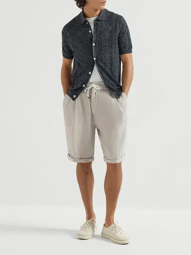 Brunello Cucinelli Men's Garment Dyed Bermuda Shorts in Linen Gabardine - Khaki | Thumbnail 18 Brunello Cucinelli Men's Garment Dyed Bermuda Shorts in Linen Gabardine - Khaki | Thumbnail 18