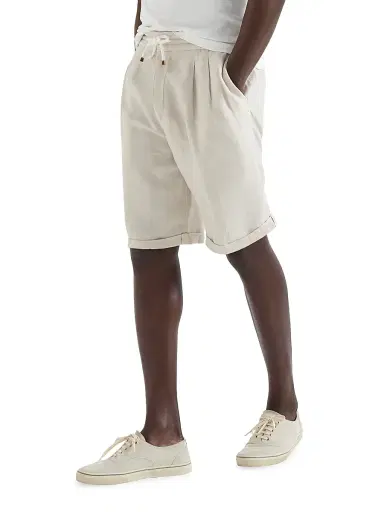 Brunello Cucinelli Men's Garment Dyed Bermuda Shorts in Linen Gabardine - Khaki | Thumbnail 33 Brunello Cucinelli Men's Garment Dyed Bermuda Shorts in Linen Gabardine - Khaki | Thumbnail 33